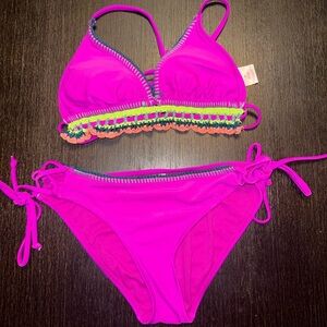 Xhilaration Neon Fuchsia Crochet-Trim Bikini